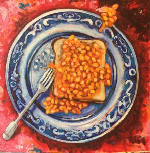 beans on toast on willow pattern