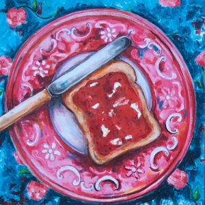 jam on toast with bone handled knife